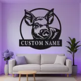 Cartel LED de retrato de cerdo personalizado | Decoración de granja personalizada | Arte mural de metal rústico para granero o hogar de campo moderno