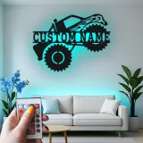 Personalized Monster Truck LED Metal Sign | Custom Name Wall Art | Garage Decor, Man Cave & Gift for Truck Lovers