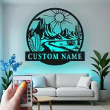 Custom Desert Landscape Led Light Metal Wall Art Personalized Gift for Nature Lovers Living Room Southwestern Decor