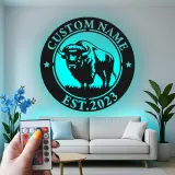 Insegna in metallo LED personalizzata con bufalo, regalo per ranch, decorazione rustica per soggiorno