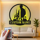 Lumberjack Silhouette Metal Sign | Custom LED Name Art | Rustic Cabin Decor & Woodsman Gift