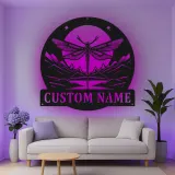 Custom Dragonfly Mountain Scene Led Light Metal Wall Art Personalized Nature Lover Gift Bedroom or Living Room Decor