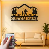 Custom Hunting Scene LED Metal Art | Personalized Father & Son Wall Sign | Outdoorsman Gift & Cabin Decor