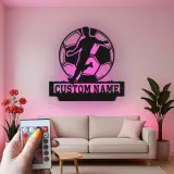 Cartel de Metal de Jugador de Fútbol Personalizado | Decoración Mural LED Personalizada | Decoración para Habitaciones de Atletas | Regalo de Fútbol con Nombre