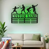Décoration murale en métal personnalisée - Silhouette d'escrimeur avec rétroéclairage - Cadeau unique pour escrimeur