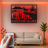 Custom Wolf Howling Landscape Led Light Metal Wall Art Personalized Nature Lover Gift Cabin Decor