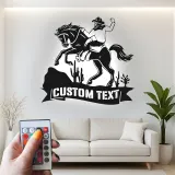 Décoration murale en métal personnalisée de cowboy sur cheval avec rétroéclairage - Cadeau western pour lui - Décor de ranch rustique