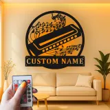 Enseigne LED personnalisée harmonica | Décoration murale en métal sur mesure | Décor pour salle de musique | Cadeau pour musicien et amateur de blues