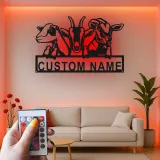 Personalisierte LED-Ziegen-Schild | Metall-Wandkunst für Ranch & Landhaus-Dekor | Geschenk für Ziegenliebhaber