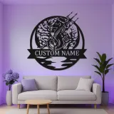 Panneau LED Personnalisé Hippocampe avec Trident | Art Murale en Métal pour Maison de Plage | Décor Nautique Personnalisé