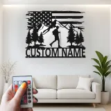 Arte mural de metal personalizado para senderismo | Letrero LED con senderista y bandera de EE. UU. | Regalo para amantes del aire libre