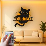 Insegna in metallo personalizzata con silhouette di gatto e luce LED regalo per amanti degli animali decorazione per soggiorno o camera da letto