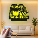 Custom Rhino Safari Led Light Metal Wall Art Personalized Wildlife Gift Living Room or Office Decor 1