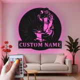 Décoration murale en métal personnalisée pour forgeron avec rétroéclairage LED - Cadeau pour artisans