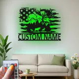 Personalized Moose Metal Sign with LED | Rustic Cabin & Lodge Wall Art | Custom American Flag Wildlife Decor for Hunters