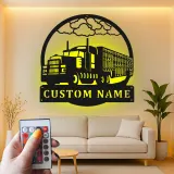 Arte murale in metallo personalizzata per camion semi | Insegna LED per big rig personalizzata | Targa per camionista per garage, ufficio e man cave | Regalo per camionista