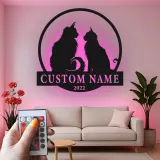 Custom Cat Couple Led Light Metal Wall Art Personalized Pet Lover Gift Living Room or Bedroom Decor