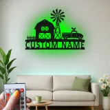 Custom Farmhouse LED Metal Sign | Personalized Barn & Windmill Wall Art | Rustic Family Name Decor for Country Home