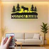 Custom Moose Metal Wall Art | Personalized LED Sign for Cabin Decor | Rustic Forest Scene for Outdoorsman Gift | Backlit Wildlife Art