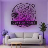Décoration murale en métal personnalisée Abeille et Rayons de miel avec rétroéclairage pour amoureux de la nature