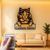 Décoration murale en métal personnalisée en forme de silhouette de chat avec rétroéclairage LED - Cadeau pour les amoureux des animaux - Décor de salon