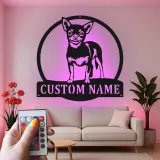 Décoration murale en métal personnalisée Chihuahua avec Rétroéclairage - Cadeau pour Amateurs de Chiens - Décor de Salon