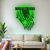 Custom Deer Skull with American Flag Led Light Metal Wall Art Personalized Gift for Hunter Rustic Man Cave Decor