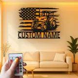 Personalisierte LED-beleuchtete Metall-Wandkunst Traktor und Amerikanische Flagge Geschenk für Landwirte Rustikale Landhausdekoration