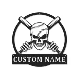 Custom Baseball Skull Led Light Metal Wall Art Personalized Gift for Sports Fans Game Room Decor