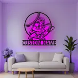 Custom Baseball Catcher Led Light Metal Wall Art Personalized Sports Gift for Baseball Fans Game Room Decor