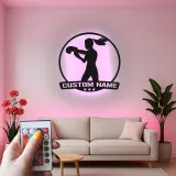 Décoration murale en métal personnalisée pour boxeuse avec rétroéclairage LED - Cadeau personnalisé pour passionné de boxe, décoration de gym ou de maison