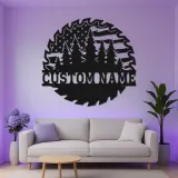 Personalized Saw Blade Metal Sign | Forest & Flag LED Wall Art | Custom Name Cabin Decor | Outdoorsman Gift for Him