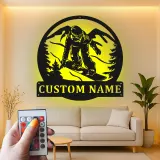 Cartel LED de snowboarder personalizado | Arte mural de metal personalizado | Decoración para el hogar de deportes de invierno | Regalo de snowboard retroiluminado