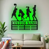 Custom Female Basketball Player Led Light Metal Wall Art Personalized Gift for Athletes Sports Room Decor