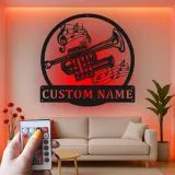 Cartel de metal LED personalizado de trompeta, regalo para músicos, decoración de sala de música