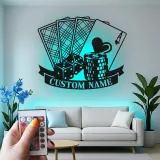 Personalized Poker LED Sign | Metal Game Room Decor | Custom Casino & Dice Wall Art | Gambling Gift for Him