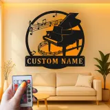 Grand Piano LED Wall Art | Personalized Metal Sign for Music Room | Custom Name Plaque | Pianist Gift & Studio Decor