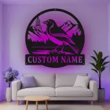 Custom Magpie Mountain Scene Led Light Metal Wall Art Personalized Nature Lover Gift Rustic Home Decor