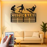 Panneau LED surfeur personnalisé | Art mural en métal personnalisé | Décoration de maison de plage et éclairage côtier | Cadeau pour amateur de surf