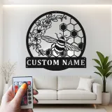 Décoration murale en métal personnalisée Abeille et Rayons de miel avec rétroéclairage pour les amoureux du jardin