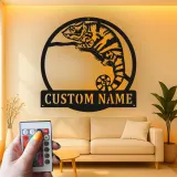 Cartel de metal LED personalizado de camaleón, regalo único para amantes de los reptiles, decoración de dormitorio o salón