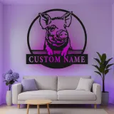 Décoration murale en métal LED personnalisée pour cochon, cadeau de ferme pour les amoureux des animaux, décoration rustique de cuisine ou de grange
