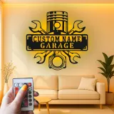 Insegna LED personalizzata per garage | Arte murale in metallo personalizzata | Decorazione officina meccanica e regalo per papà