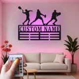 Insegna in metallo personalizzata per giocatore di tennis | Arte murale LED con nome personalizzato | Decorazione per stanza sportiva per atleta, allenatore