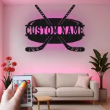 Insegna con Nome Personalizzato per Hockey con Luci LED | Insegna in Metallo Personalizzata | Regalo per Giocatori di Hockey per Stanza da Gioco e Decorazione per Camera da Letto