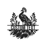 Arte murale in metallo con pavone | Insegna personalizzata con nome e luce LED | Arredo elegante per ingresso | Regalo con silhouette floreale