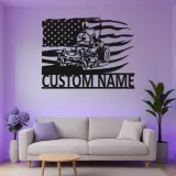Cartel de Metal de Cortacésped | Decoración LED Personalizada para Paisajistas | Decoración de Bandera Americana con Nombre Personalizado | Regalo para Garaje y Jardín