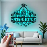 Personalized Tractor Metal Sign with LED | Custom Family Name Art | Farmhouse Living Room Decor | Rustic Farmer Gift