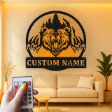 Personalisierte LED-beleuchtete Metall-Wandkunst mit Bären - Rustikales Geschenk für Tierliebhaber