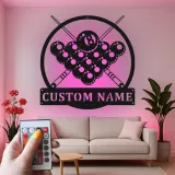 Insegna in metallo personalizzata con luce LED per tavolo da biliardo regalo personalizzato per decorazione per appassionati di biliardo